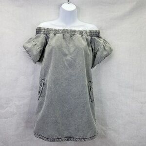 All Saints Adela Mini Dress Women's Sz 2 Denim Off The Shoulder Black Mint Grey